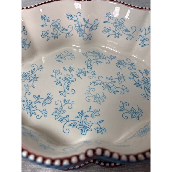 Temp-tations by Tara Oval Baker Dish w Deep Lid Tray Scalloped Blue Floral Lace - Picture 3 of 7